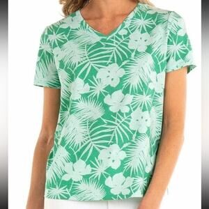 NEW Fresh Produce Palm Green Floral V-Neck Women's Top Size Medium